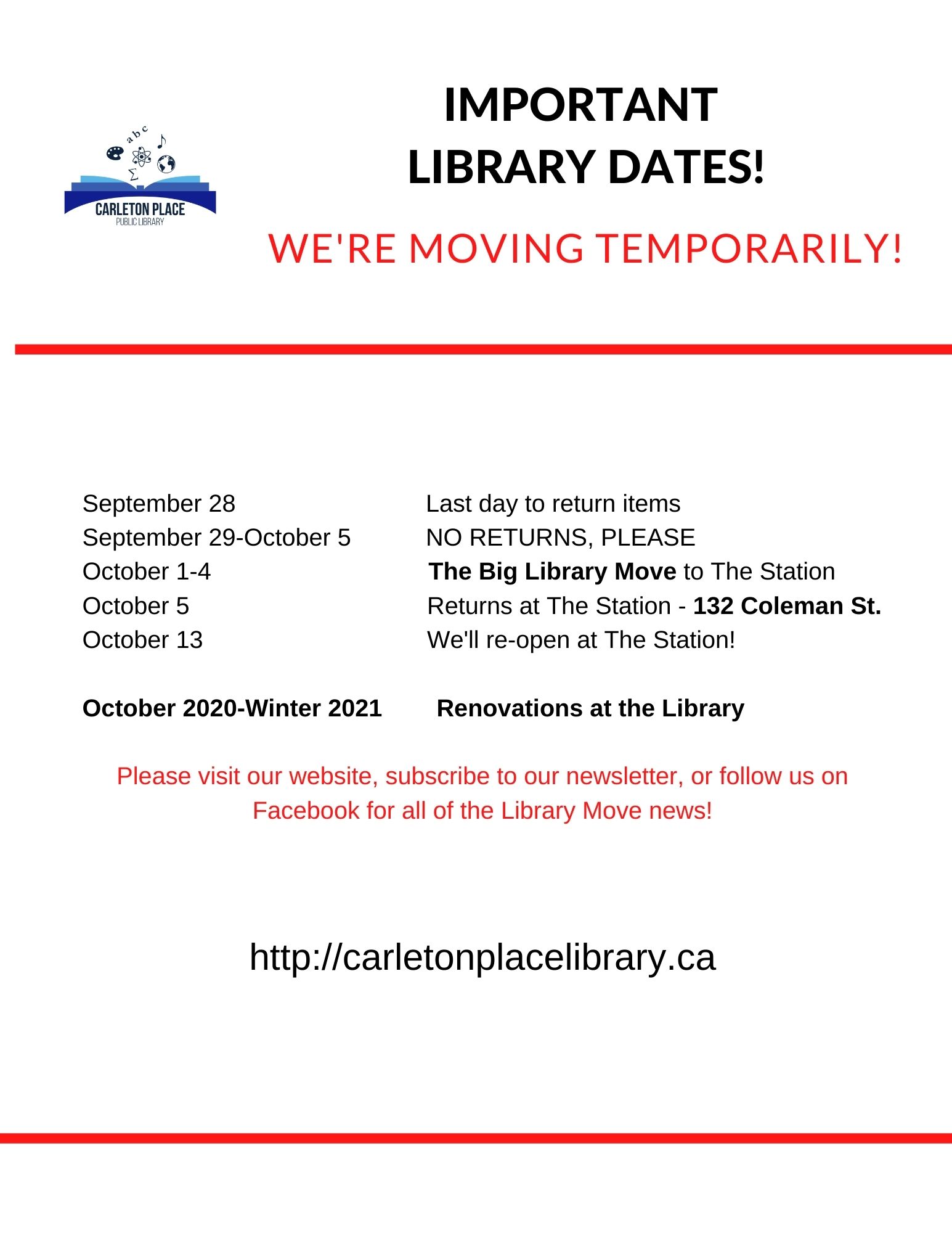 Carleton Place Public Library Move Dates